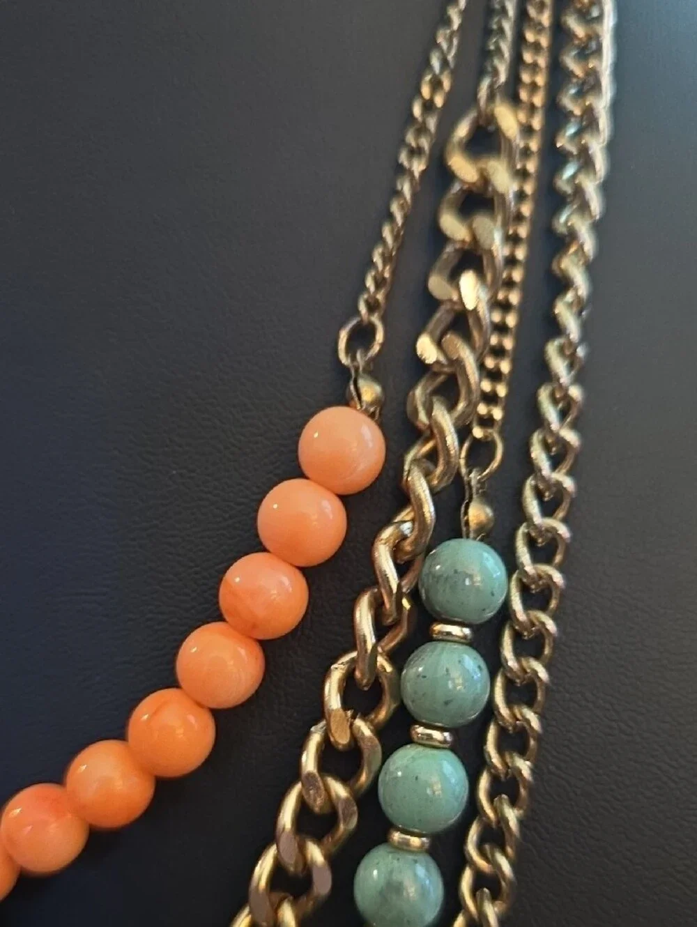 Layered Gold Chain Necklace with Coral and Turquoise Beads